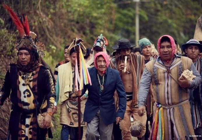 Boruca community procession in traditional dress